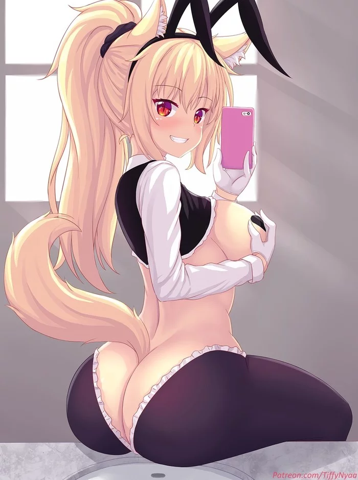 Anime Art - NSFW, Anime, Anime art, Original character, Tiffy, Animal ears, Booty, Breast