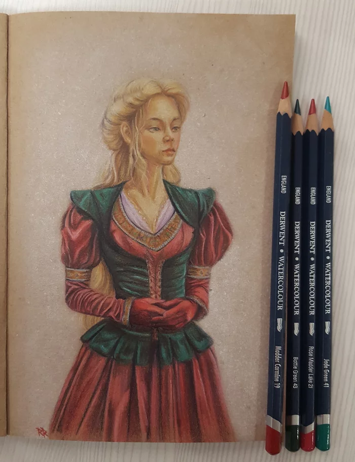 Drawing of a girl with watercolor pencils - My, Watercolor pencils, Pencil drawing, Sketchbook, Pencil, Drawing