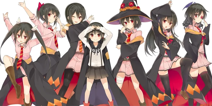 Scarlet cuties - Konosuba, Anime art, Anime, Megumin, Yunyun, Komekko, Arue