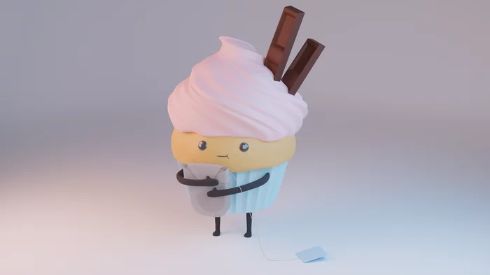 Cupcake and tea. The idea was taken from the art station. execution in blender - My, 3D, 3D modeling, 3D Artist