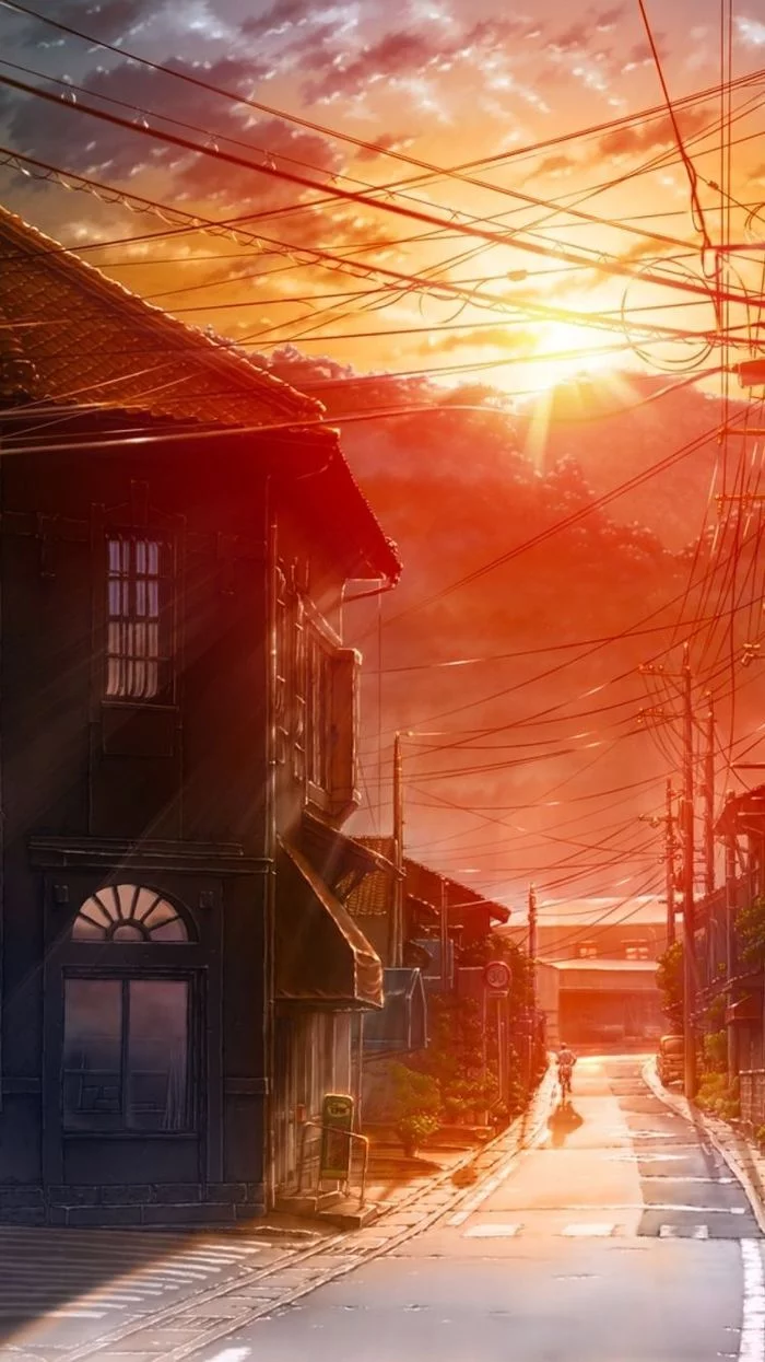 sunrise - Painting, The sun, The street, Sunrise