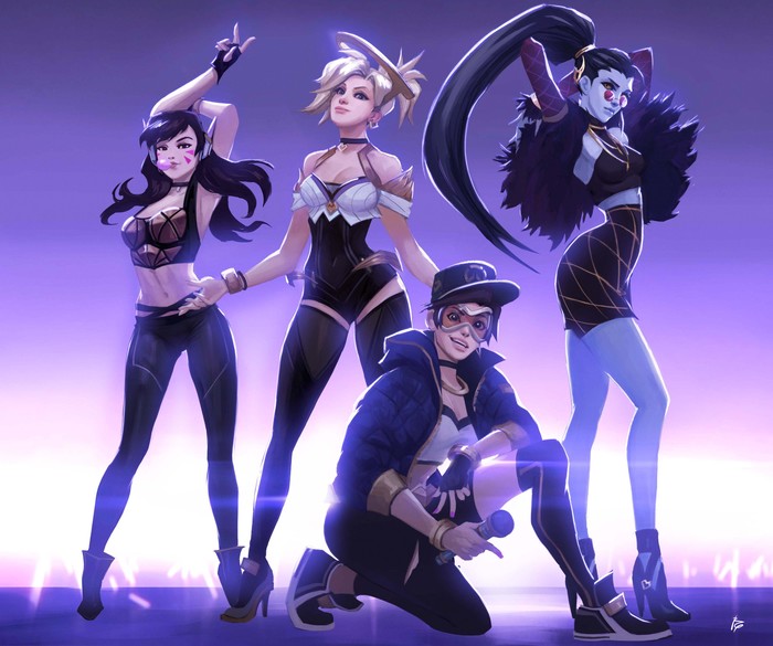 K/DA crossover Overwatch , -, , Riot Games, Blizzard, KDA, Overwatch, League of Legends, 