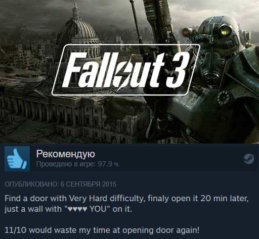 Funny reviews on Steam (part 6) - My, Games, Fallout, Fallout 2, Fallout 3, Fallout: New Vegas, Fallout 4, Humor, Screenshot, Longpost