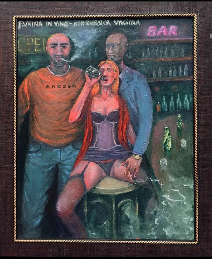 Just for a laugh, an oil painting) - NSFW, My, Oil painting, Painting, Art, Metamodernism, Modern Art, Modernity, Alcohol, Art