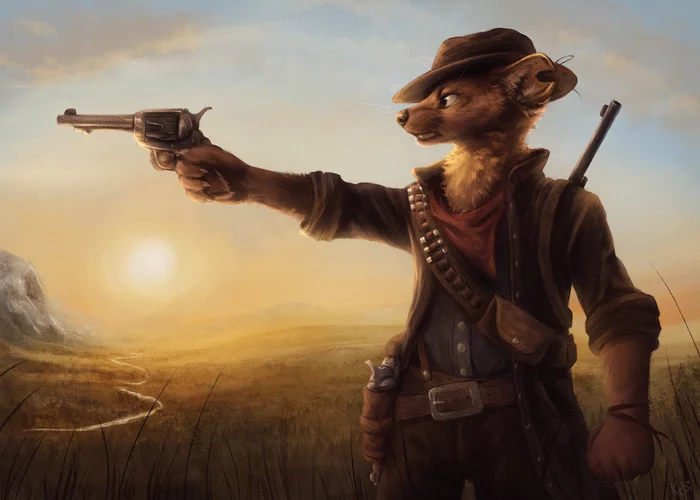 Gunslinger - Furry, Wild West, Marten, Art, Furry Mustelidae