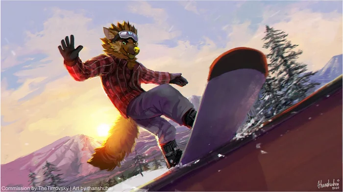 Mountain Rush - Thanshuhai, Furry, Art, Snow, Snowboard, Landscape