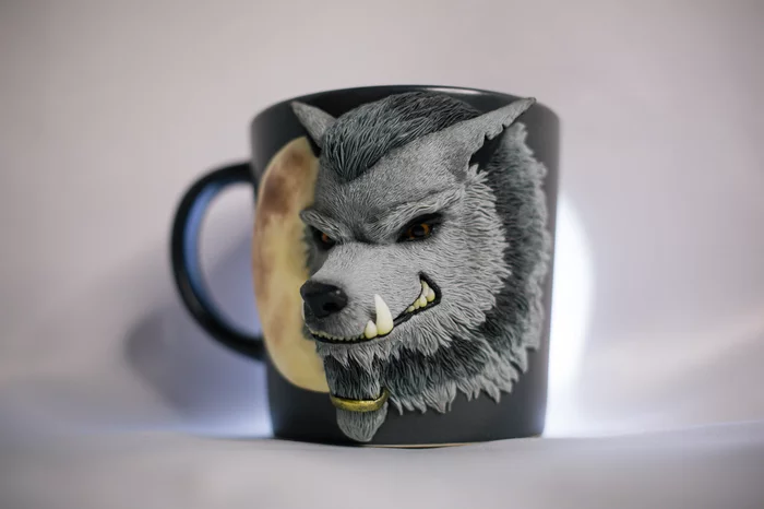 Worgen from WoW on a mug - My, Polymer clay, World of warcraft, Worgen, Needlework with process, Mug with decor, Лепка, Longpost