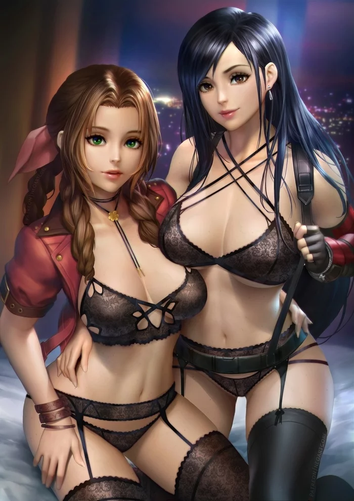 Tifa + Iris - NSFW, Art, Erotic, Girls, Aerith gainsborough, Tifa lockhart, Lesbian, Neoartcore, Longpost, Final fantasy vii