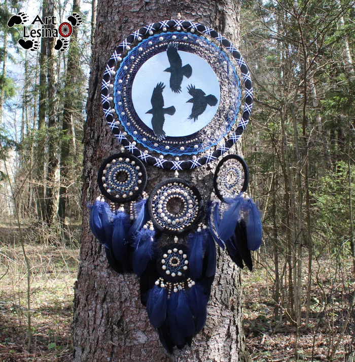 New dream catcher with birds - My, Dreamcatcher, Needlework without process, Needlework, Crow, Birds, Longpost