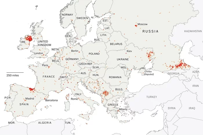 Map of terrorist attacks in Europe from 1970 to 2015 - Cards, Terrorism