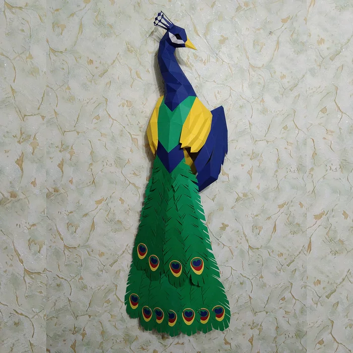 Paper modeling: even more low-poly models - My, Needlework without process, Papercraft, Husky, Tyrannosaurus, Peacock, Longpost