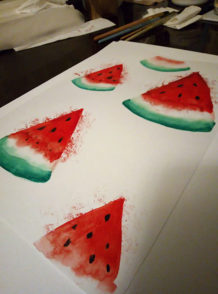 Watermelon in watercolor - My, Watercolor, Drawing, Watermelon, Summer is coming, Summer