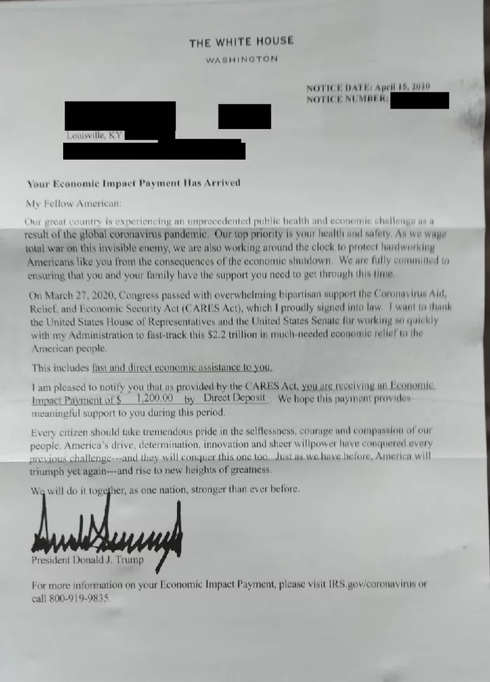 Received a letter from Trump today - My, Coronavirus, Donald Trump, Material aid