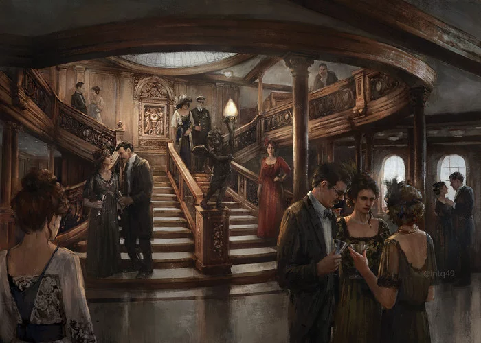 On board the Titanic - Art, Drawing, Titanic, Stairs, Intq49