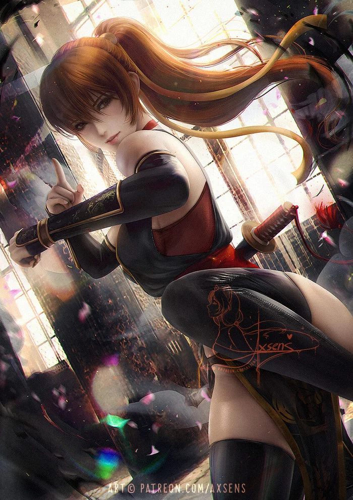 Kasumi - Art, Fan art, Girls, Axsens, Longpost, Dead Or Alive (game series), Kasumi (Dead Or Alive)