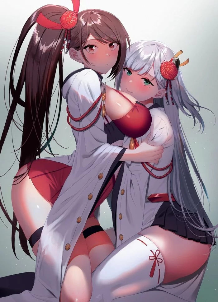 Zuikaku and Shokaku - NSFW, Anime, Anime art, Azur lane, Zuikaku, Shoukaku, Yuri, Breast