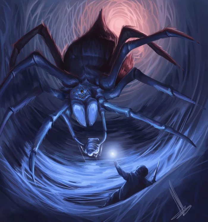 Fight with Shelob - Drawing, Tolkien's Legendarium, Lord of the Rings, Shelob, Sam Gamgee, Frodo Baggins