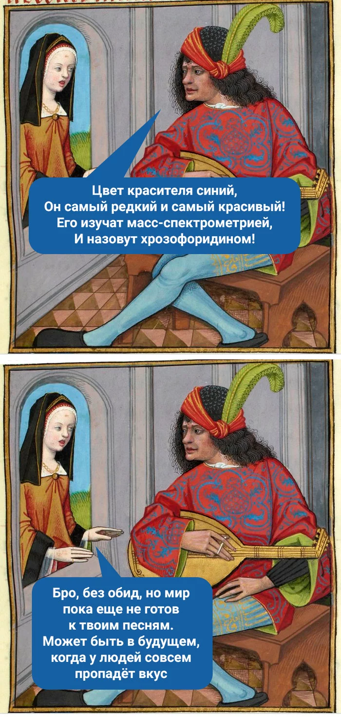 News No. 1016: The Portuguese have determined the structure of medieval blue dye - My, Obrazovach, Blue, Mood color blue, Color, Dyes, The science, Middle Ages, Philip Kirkorov