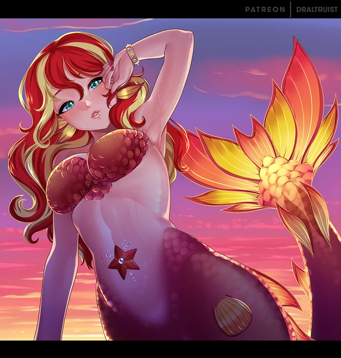 Sunset mermaid - My little pony, Humanization, Sunset shimmer, Mermaid, Draltruist, MLP Edge