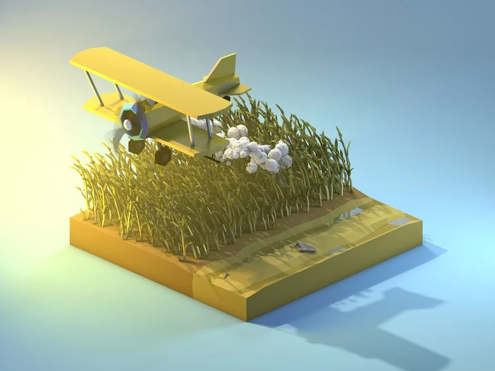 Biplane Low Poly - My, Low poly, Art, 3D, Isometric, Biplane, Computer graphics