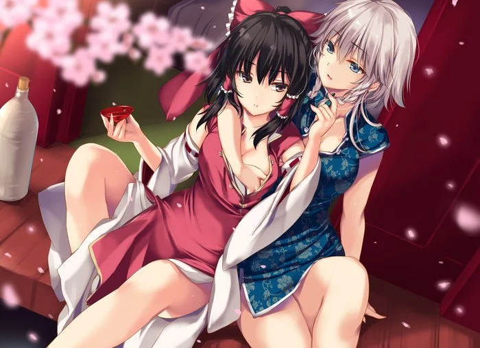 Reimu & Sakuya - Touhou, Hakurei Reimu, Izayoi Sakuya, Anime art, Anime, Not anime, Moneti daifuku