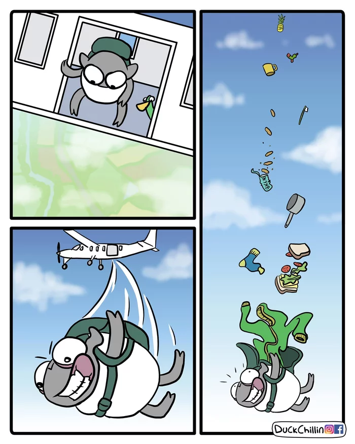 When you decided to jump with a parachute, but mistakenly grabbed the wrong backpack - Humor, Comics, Duck Chillin, Skydiving