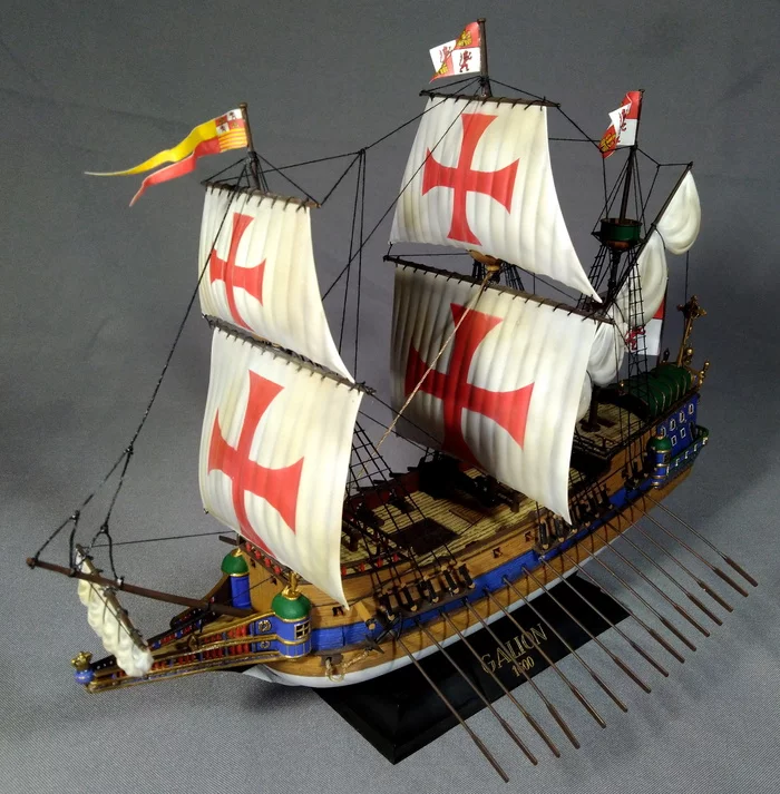 Under sail and on oars. - My, Stand modeling, Prefabricated model, Ship modeling, Ship, Sailboat, Story, Spain, Hobby, Longpost