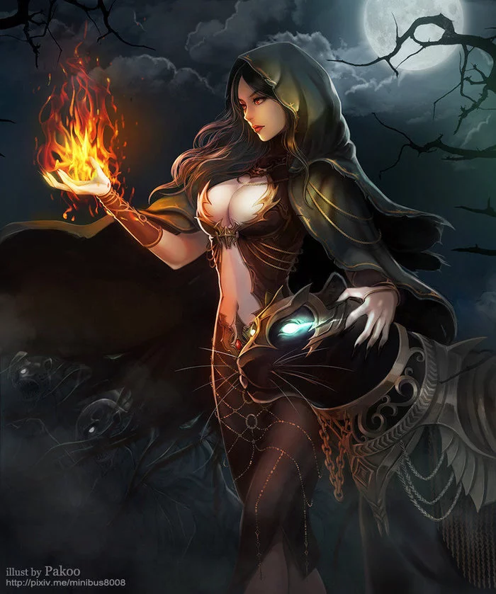 Sorceress with a puma - Fantasy, Art, Girls, Wizards, Beautiful girl