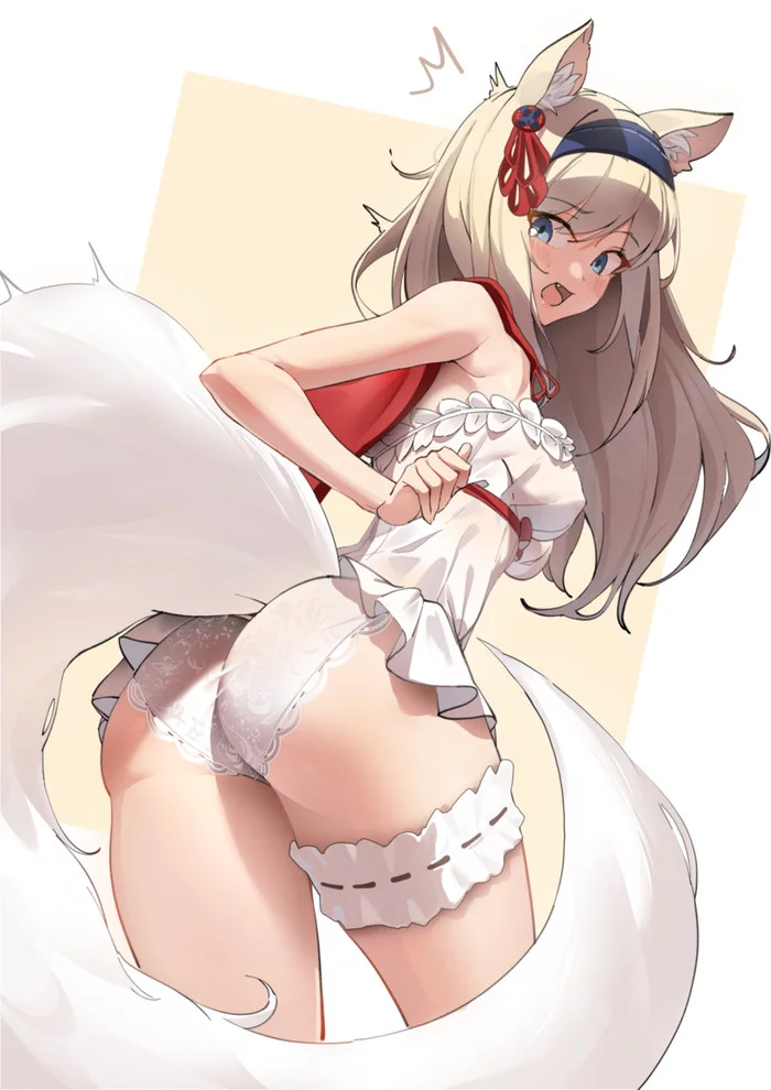 Panties! - NSFW, Art, Erotic, Anime, Anime art, Original character, Kitsune, Booty, K Pring, Longpost