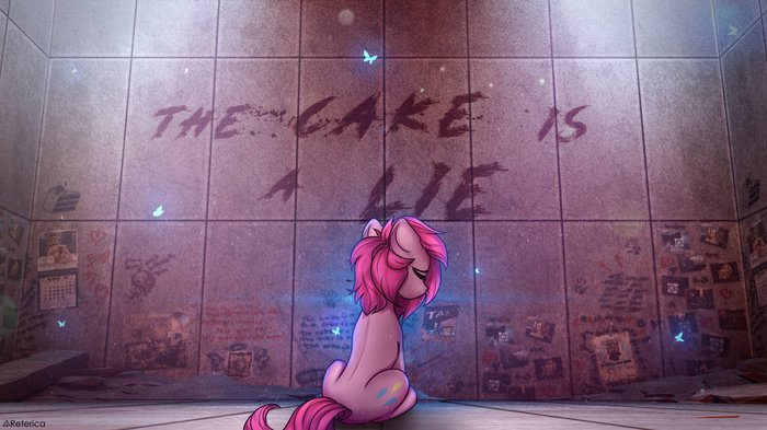 The Cake is a LIE! My Little Pony, Ponyart, , Pinkie Pie, Portal, MLP Sad, Reterica