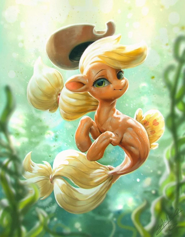 Sweet Underwater Acres - My Little Pony, PonyArt, Seapony, Applejack, Assasinmonkey