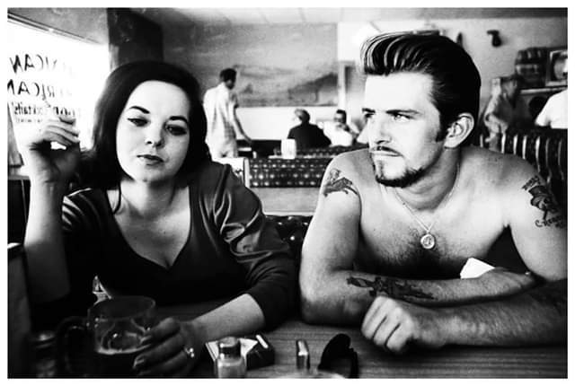 Biker family - USA, 1961, Young family, Black and white photo