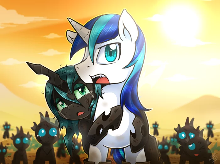 Creasy and Shining - Queen chrysalis, My little pony, Changeling, Shining armor, Vavacung