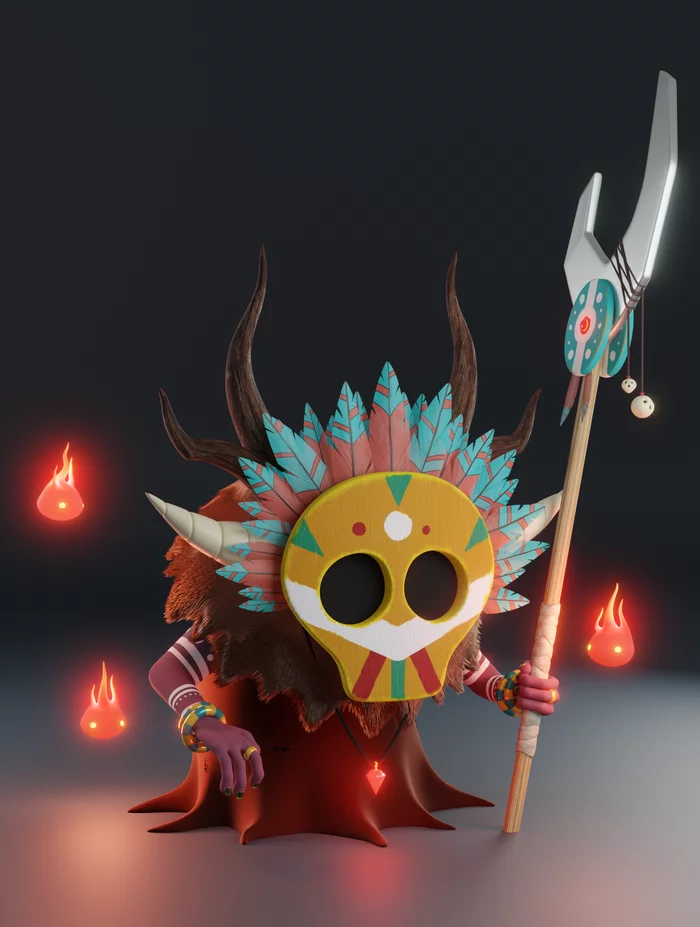 My 1st 3D shaman - My, 3D modeling, Blender, Shamans