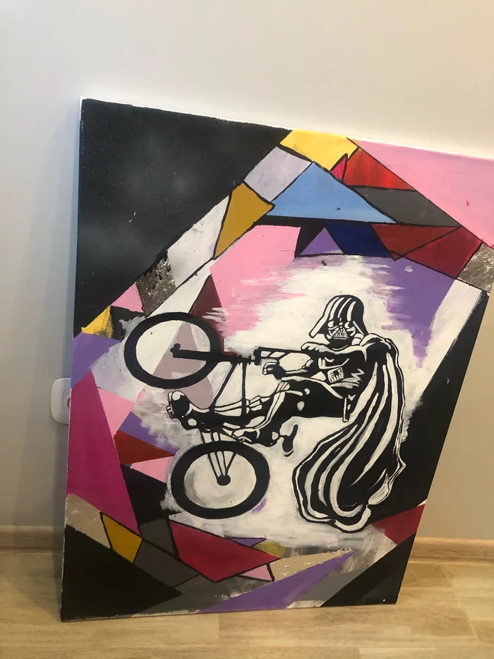 Darth Vader on a bike - My, Darth vader, A bike, Painting, Painting, BMX