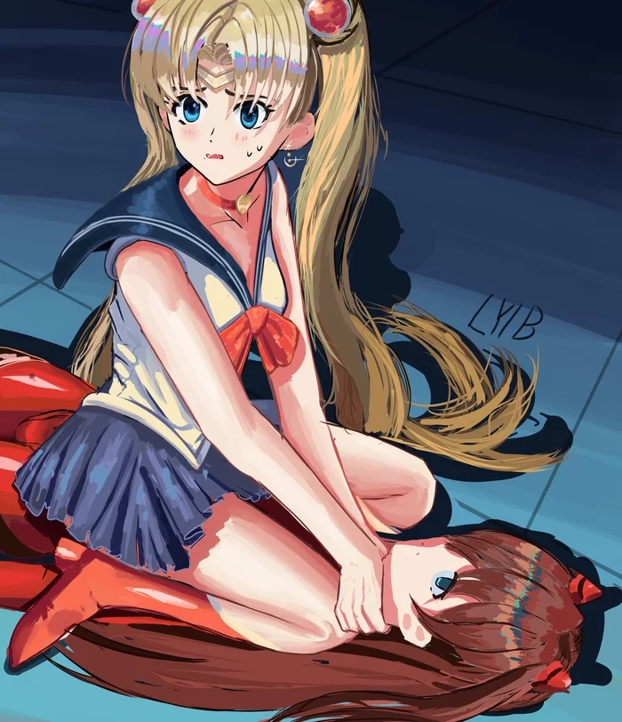 Sailor Pathetic - Sailor Moon, Sailormoonredraw, Anime, Anime art, Evangelion, Crossover, Asuka langley