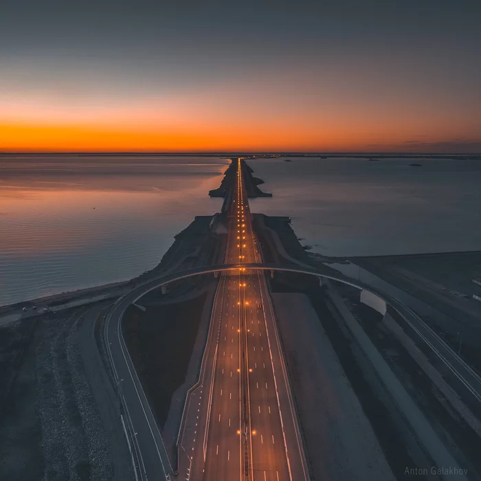 Sunset over the dam - My, Saint Petersburg, Dam, Quadcopter, Sunset