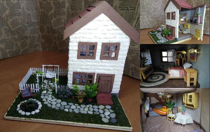 DIY miniature house - My, Handmade, With your own hands, Needlework with process, House, Miniature, Cardboard, Crafts, Longpost