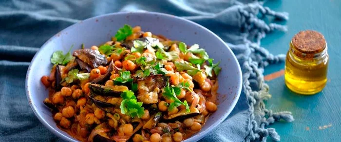 Eggplant with chickpeas - My, Proper nutrition, Healthy eating, Nutrition, Recipe, Chickpea, Vegan, Raw food, Cooking