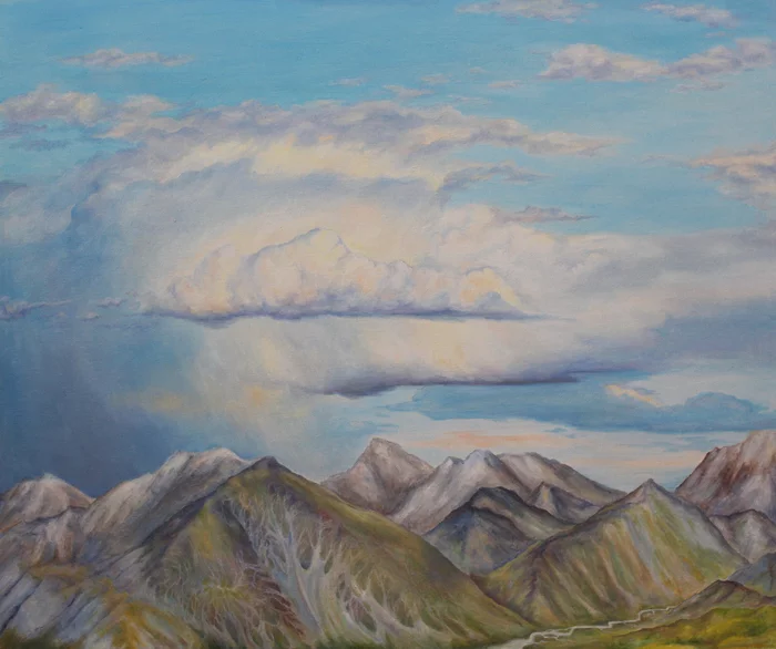 Mountains - My, Oil painting, The mountains, Painting, Landscape, Sky