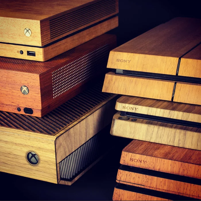 PS4 and Xbox consoles in wood finish - Consoles, Playstation 4, Xbox one, Finishing, Tree, Style, The photo, Xbox