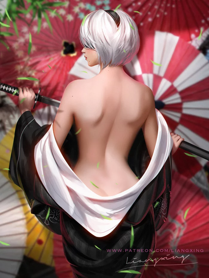 Reply to the post The kimono 2B - NSFW, Art, NIER Automata, Yorha unit No 2 type B, Erotic, Liang xing, Kimono, Tattoo, Reply to post