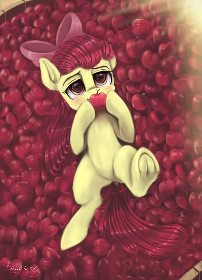Apple on apples eating apple - My little pony, PonyArt, Applebloom, Darksly-z