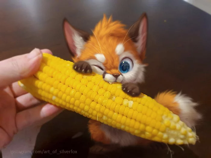 Krrrp krrrrp. He likes corn - Silverfox5213, Fox, Art