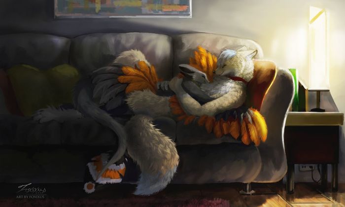 Snuggle - Art, Anthro, Furry, Fox, Avali