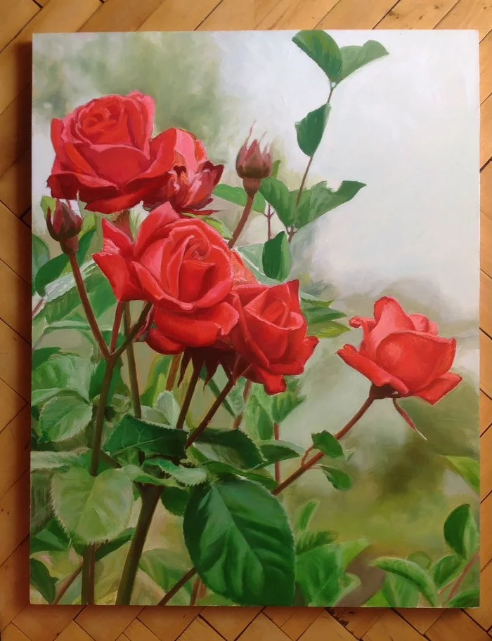 Roses - My, Painting, Oil paints, Flowers