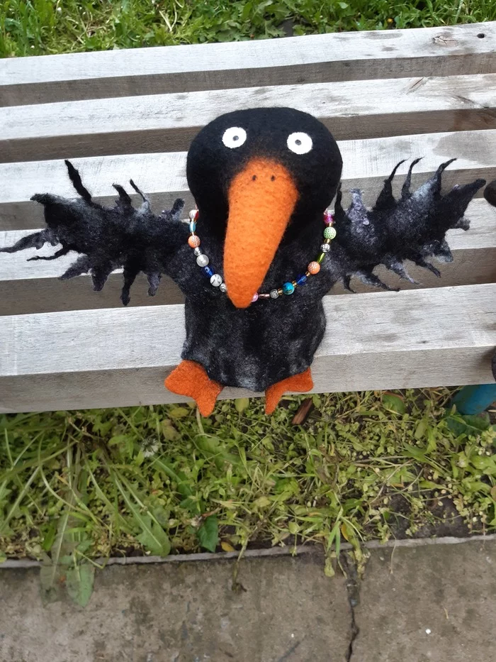 How I made a crow... - My, Wet felting, Child development, Wool toy, Creation, For children, Video, Longpost, Needlework with process