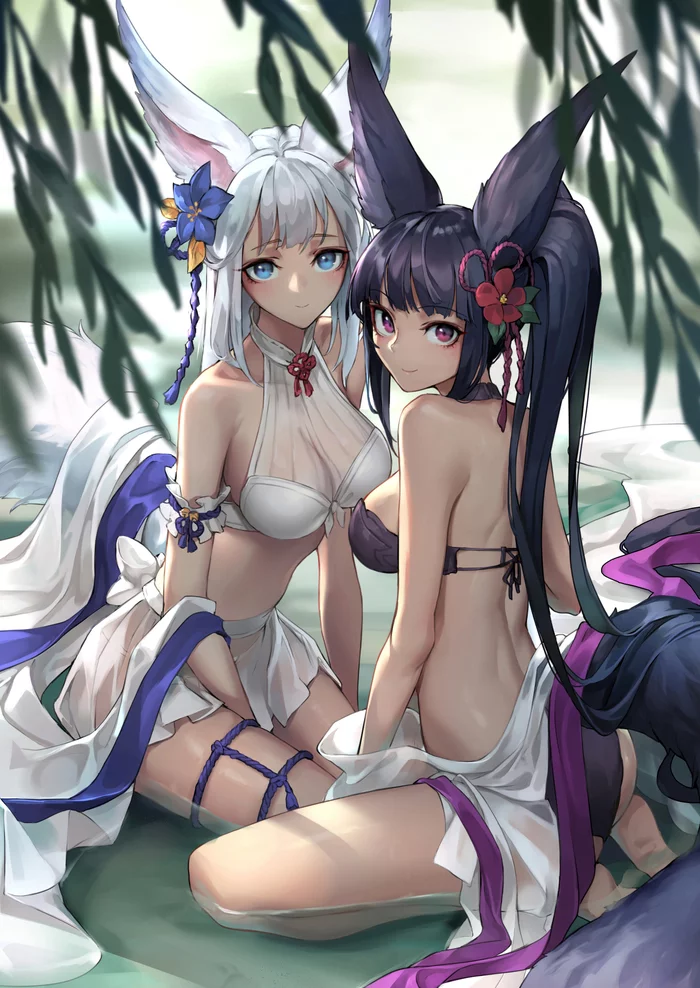 Socie & Yuel - NSFW, Anime, Anime art, Granblue fantasy, Socie, Yuel, Swimsuit, Breast, Animal ears