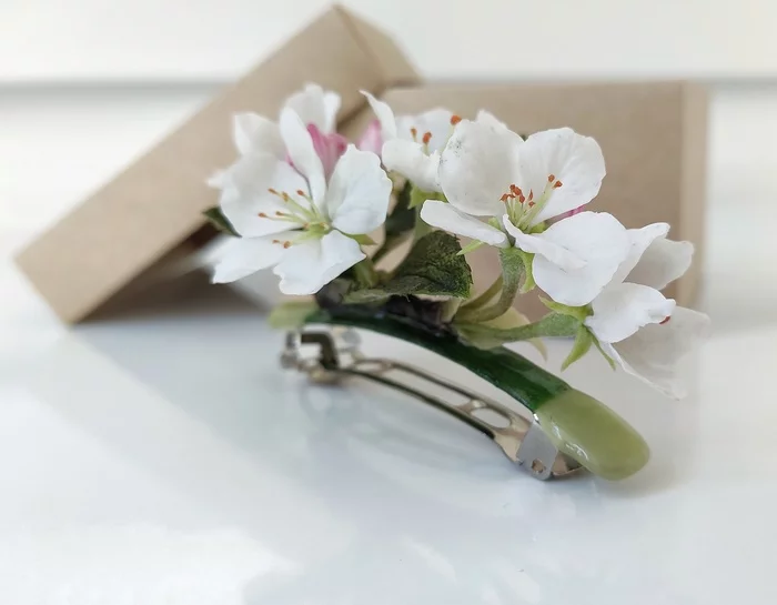 HARNESS WITH APPLE TREE - My, Лепка, Decoration, Cold porcelain, Apple tree, Flowers, Needlework, Handmade, Longpost