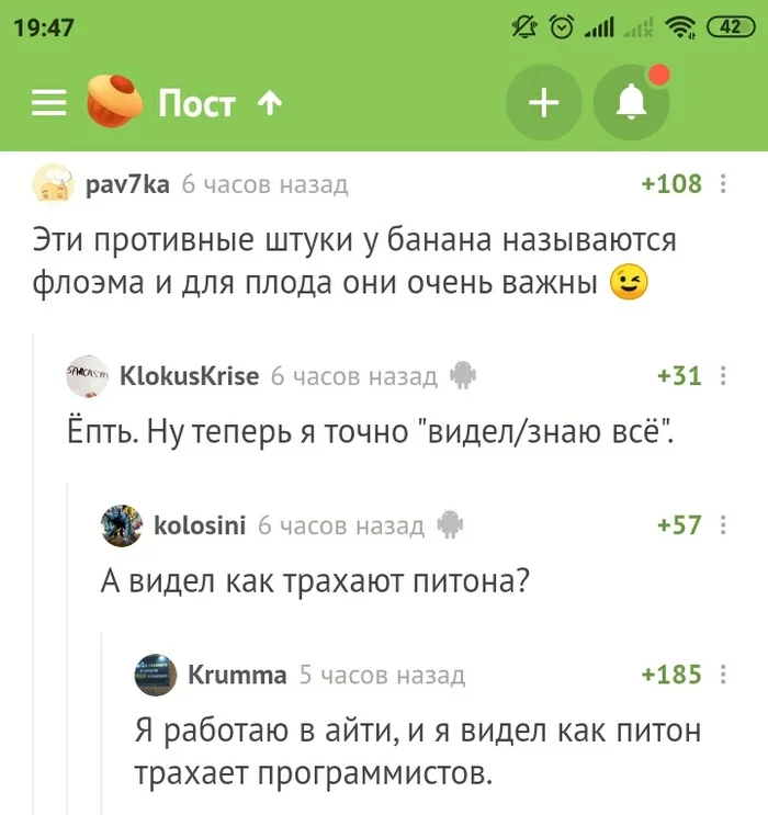 Прелестное айти - Комментарии на Пикабу, Питон, Банан, Программирование